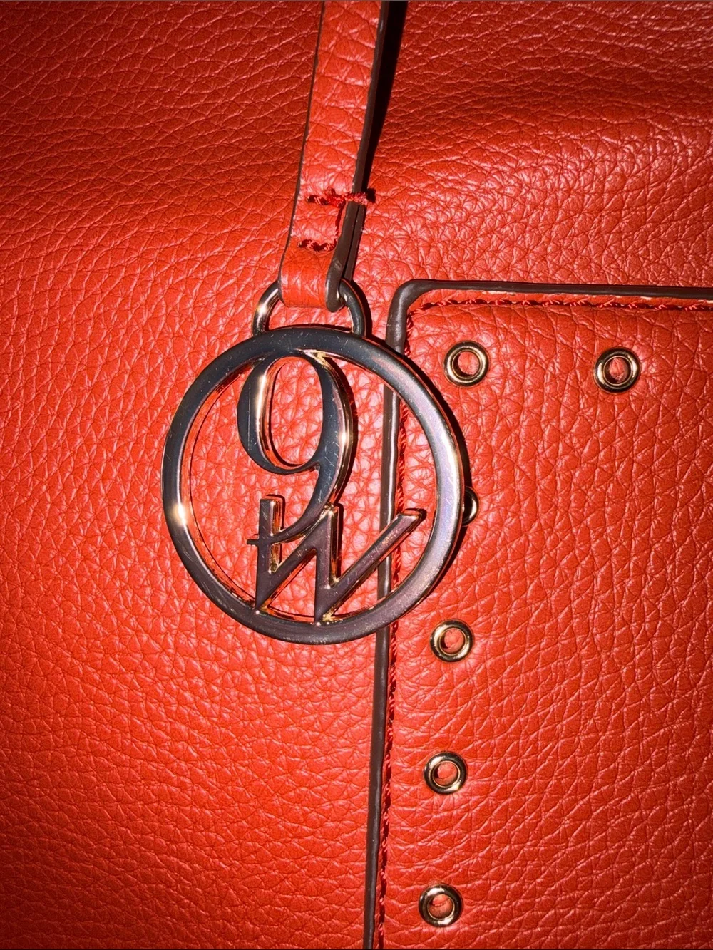Nine West Red Pebbled Tote with Gold Logo Charm